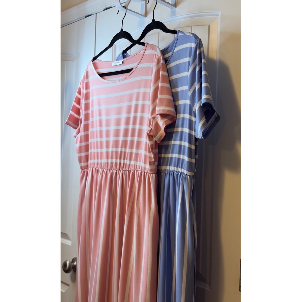 ✨NWOT SHEIN Size XL Striped Long Maxi Dress Pockets Short Sleeve Summer Vaca - Picture 8 of 14